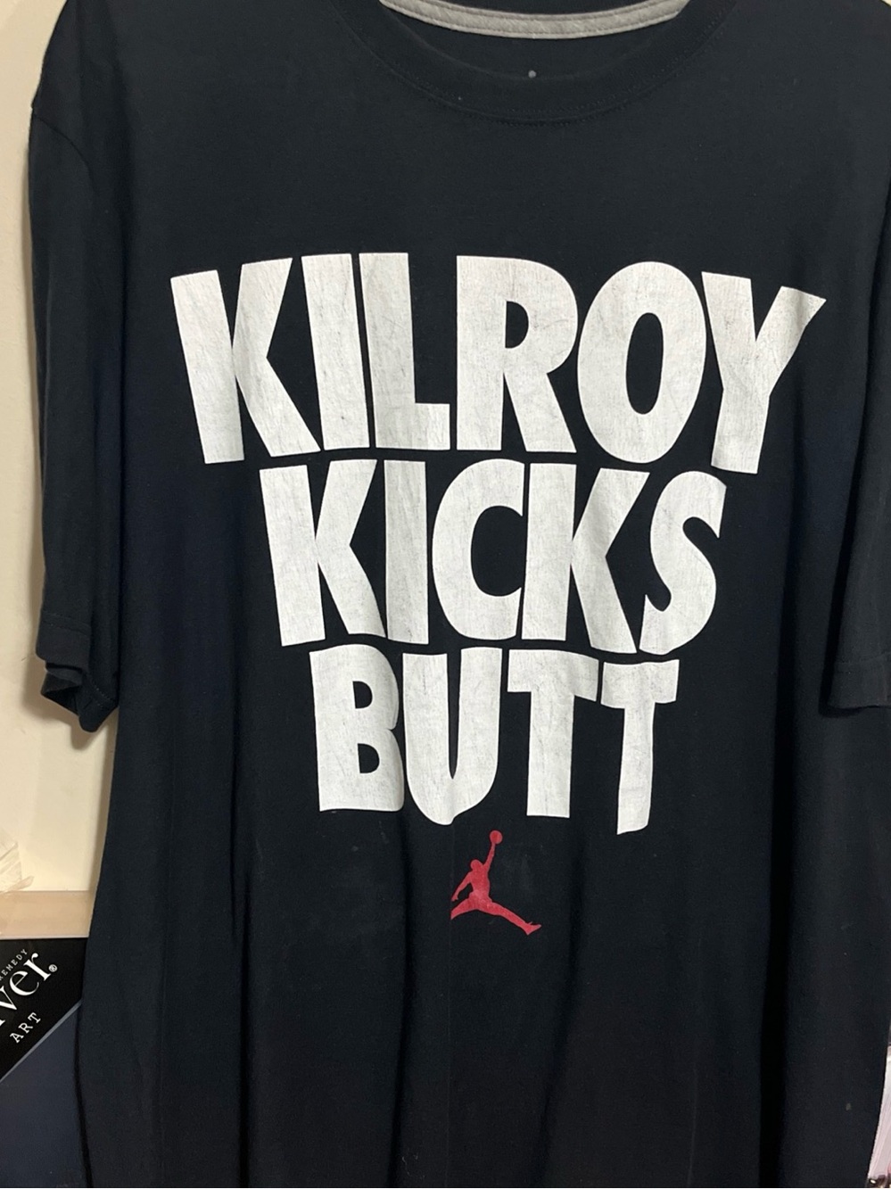 Jordan Kids Black Graphic 'Kilroy Kicks Butt' Tee with Red Jumpman
